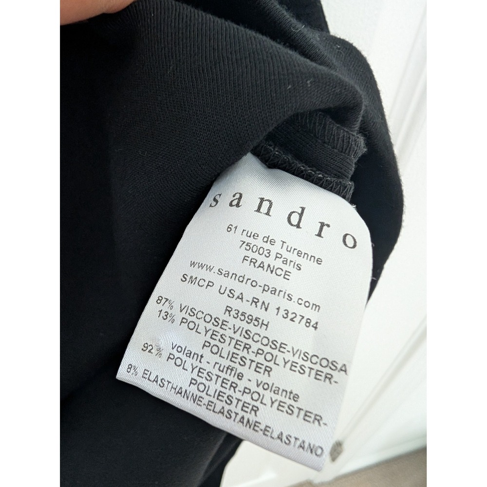 Sandro Black Sleeveless Peplum Ruffle Sheath Dress Size 3 Exposed Zipper - Picture 6 of 6